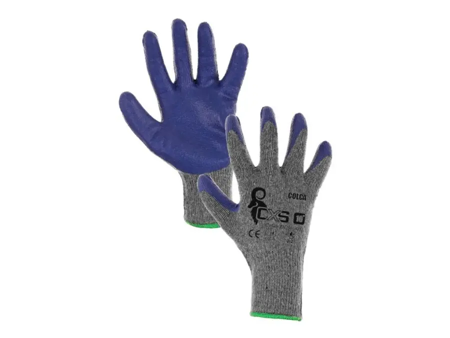 Rukavice COLCA, máčeny v latexu, šedo-modré, vel. M/8